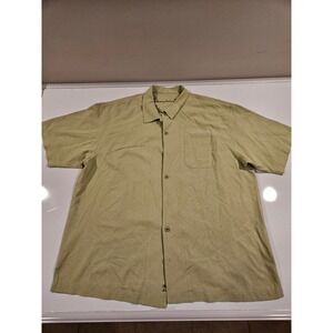 Tommy Bahama Mens Silk Short Sleeve Button Down Shirt XL Palm Tree Embroidered